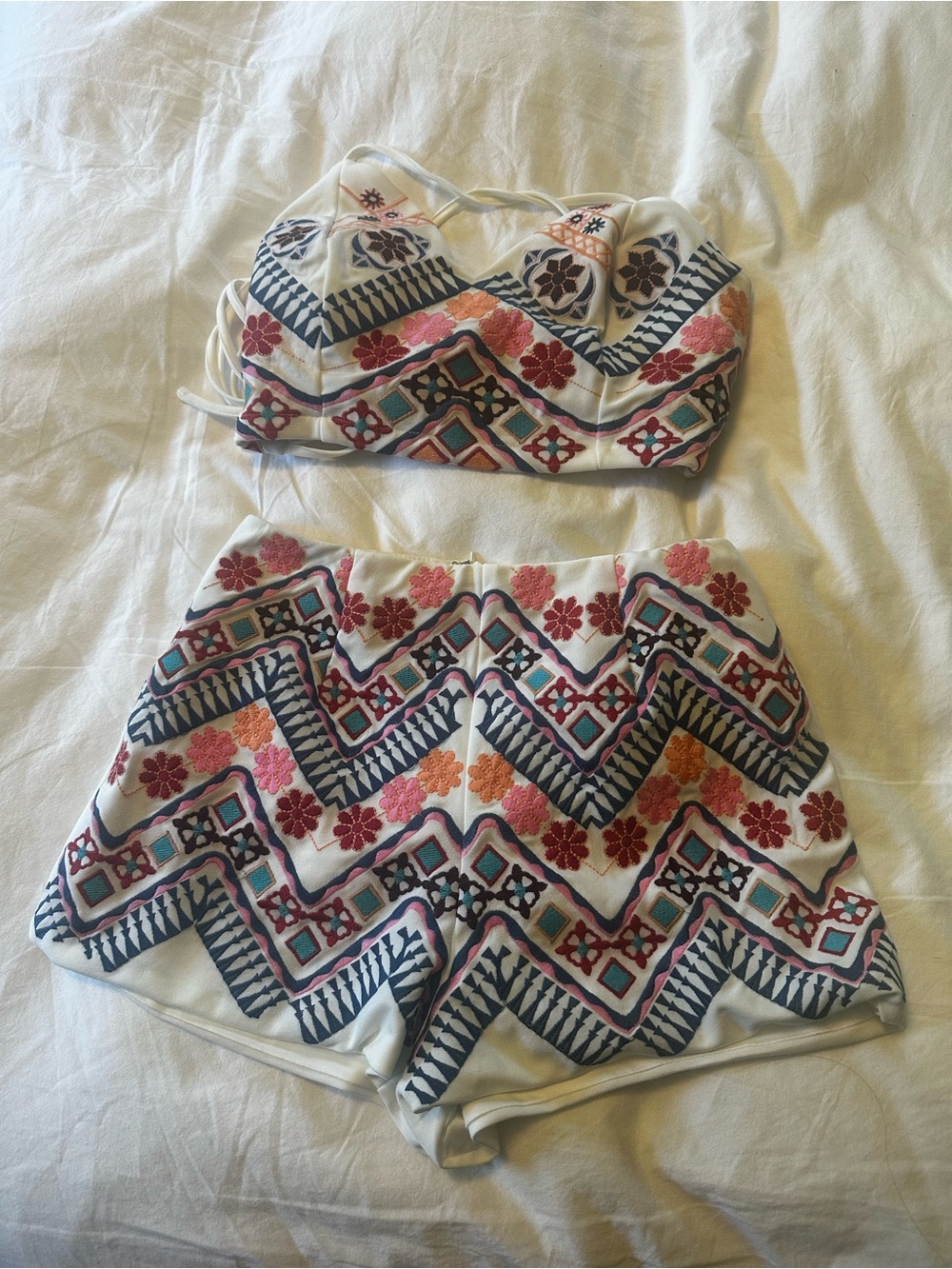 Lulu's White Strappy Top with Subtle Coral Trim